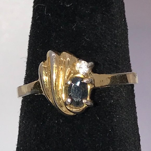 Vintage 14 ktgf Sapphire and Cz Ring, Size 7 - Picture 1 of 14